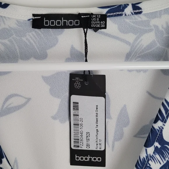 NWT blue & white floral Boohoo dress size 6 - Picture 3 of 4